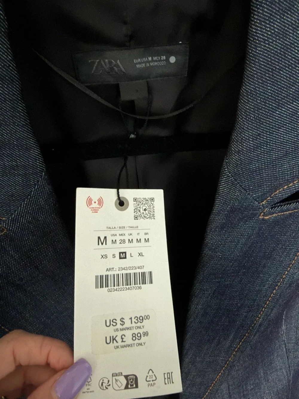 Zara Dark Indigo Denim Blazer with Gold Buttons - Picture 6 of 7